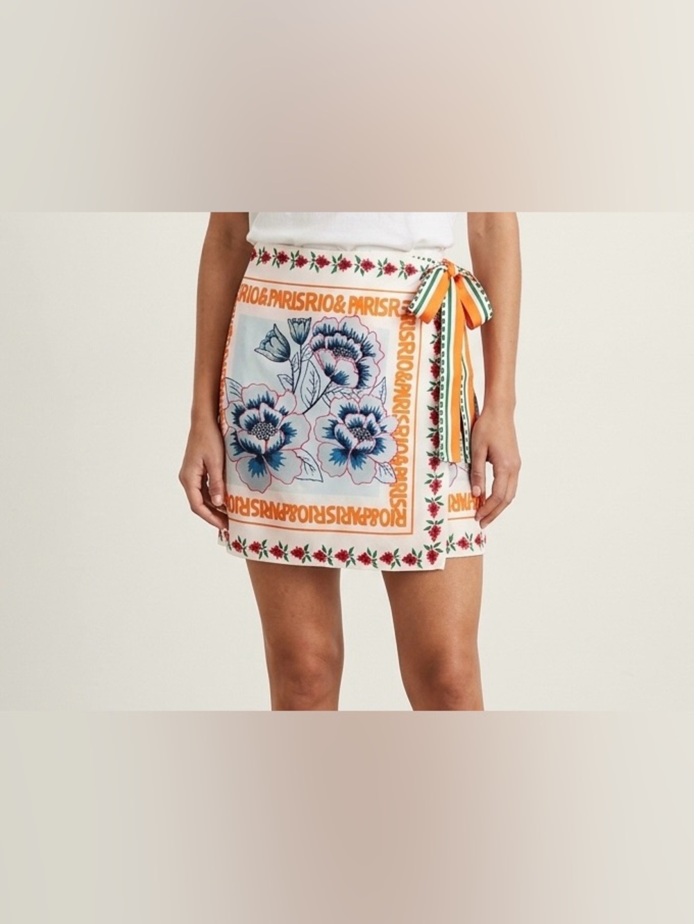NWT Commense Size XL Blue Floral Print Asymmetrical Wrap Mini Skirt Vacation